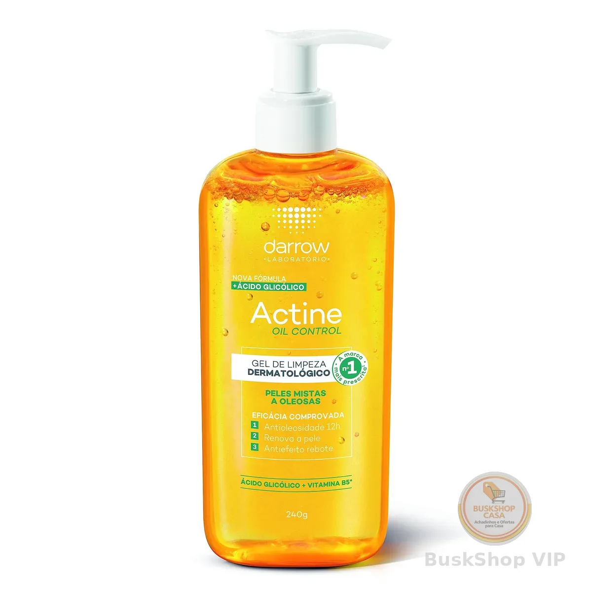 Darrow Actine Oil Control Kit Gel de Limpeza Dermatológico Facial com Ácido Glicólico e Vitamina B5 que Controla Oleosidade sem efeito rebote, Renova a Pele e Reduz Poros, 140g + 40g