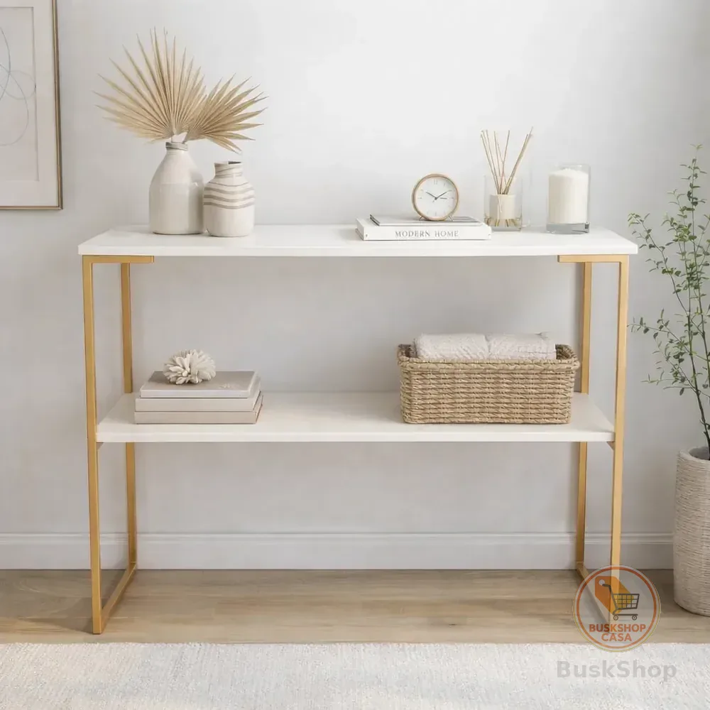Buffet Aparador Industrial Duplo Mesa Cantinho Café Balcão Dourado/off White