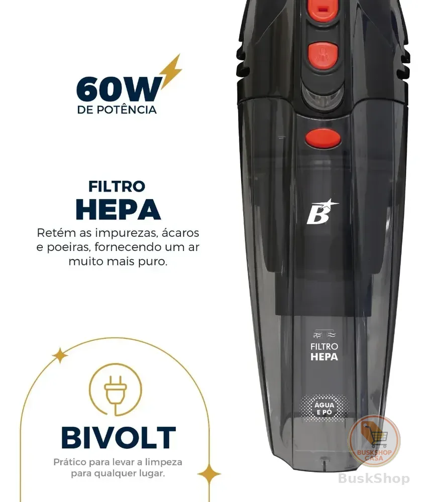Aspirador De Pó Portátil Bas01 Pó E Água Bivolt 60w Britânia Cinza