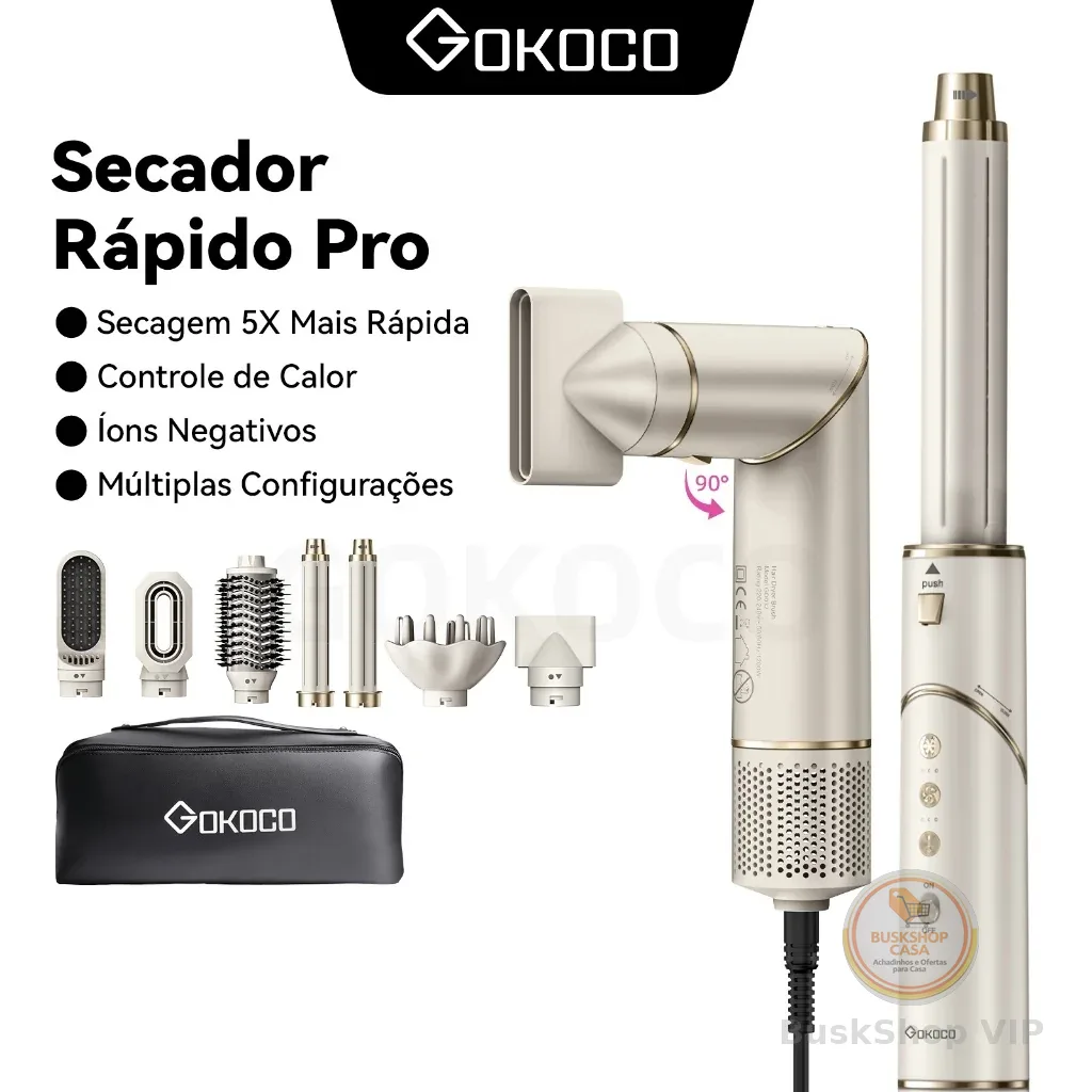 GOKOCO Escova Secadora 7 Em 1 GD032 Conjunto De Secador De Cabelo Multifuncional De Alta Velocidade  Para Alisar Enrolar