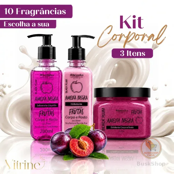 Kit Sabonete + Hidratante + Esfoliante Rhenuks 200ml Corpo e Rosto 10 fragrâncias