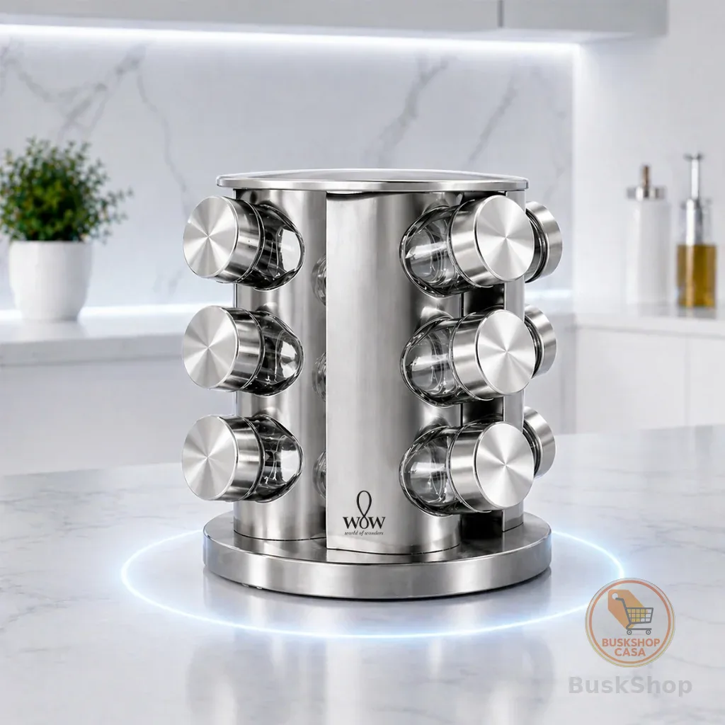 Porta Tempero Inox Giratório Vidro 12 Potes 360