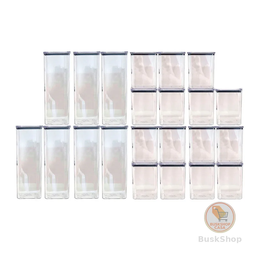 Kit com 22 potes de 2,3 litros e de 1,1 litro herméticos acrílicos QUALYPLAS