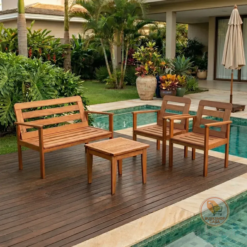 Conjunto Yescasa Jardim 1 Sofá 2 Poltronas E Mesa Madeira