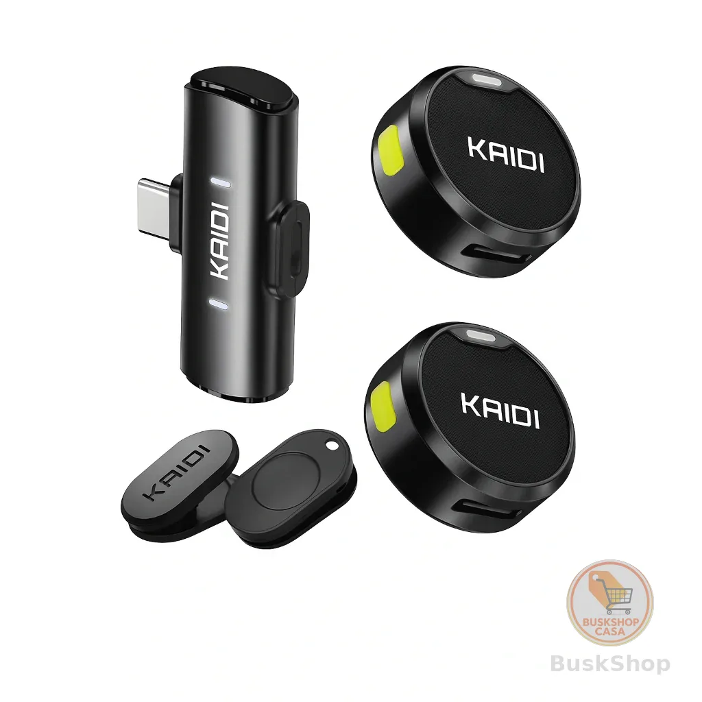 Microfone Lapela Sem Fio Duplo Kaidi Profissional Portátil Imã Redondo Anti Ruído Tipo C iPhone Gravação Celular