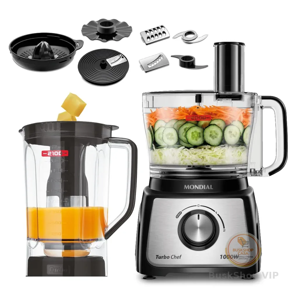 MONDIAL Multiprocessador Turbo Chef 9 em 1, Preto, 1000W, 110V - MPN-01-BF