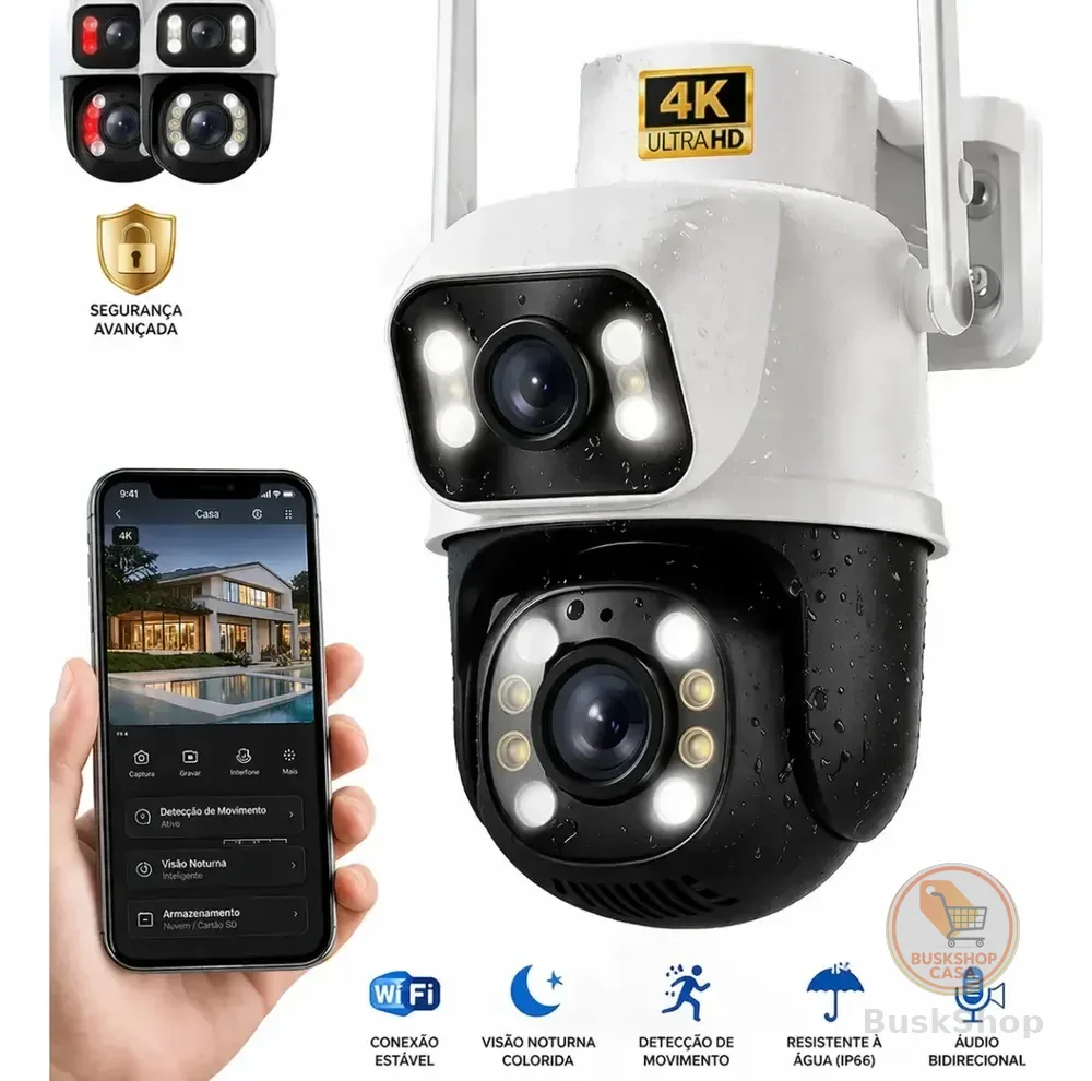 Câmera de Segurança Wi-Fi iCSee/Yoosee A28B 4K Dupla Lente Visão Noturna Colorida Full Hd Externa Prova D'água Ip66 Sensor Movimento Woosh