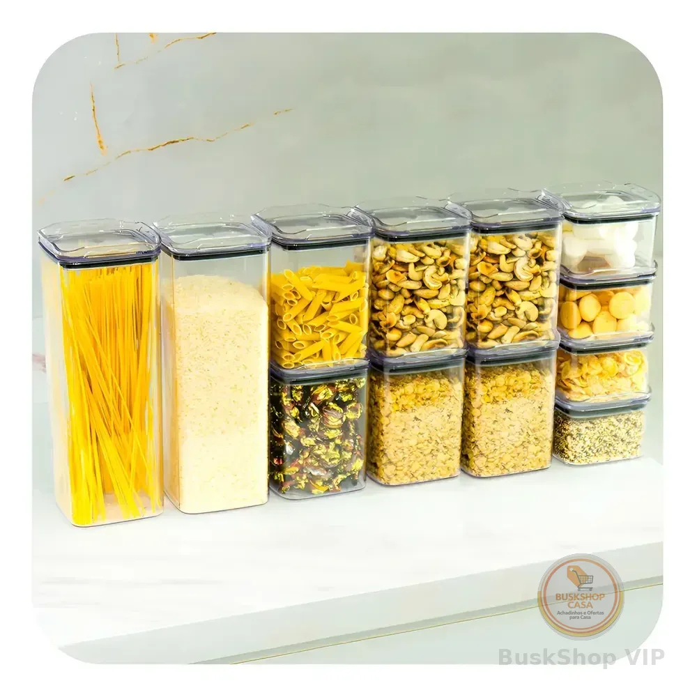 Kit 12 Potes Herméticos Porta Mantimentos Quadrado Cozinha Cor Transparente