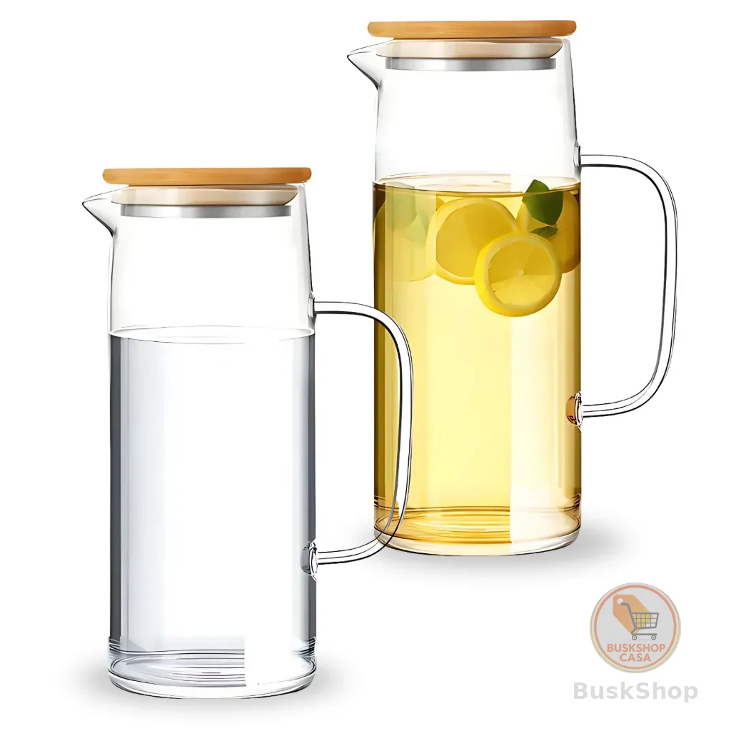 Jarra De Vidro Borossilicato Com Tampa Bambu 1,2 Litros Agua Suco