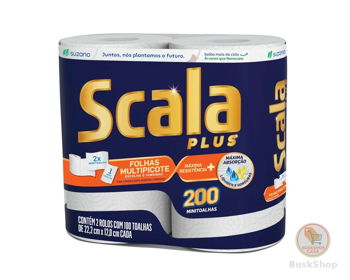 Scala Plus Papel Toalha Multipicote, 200 Toalhas (2 Rolos de 100 Toalhas Cada)