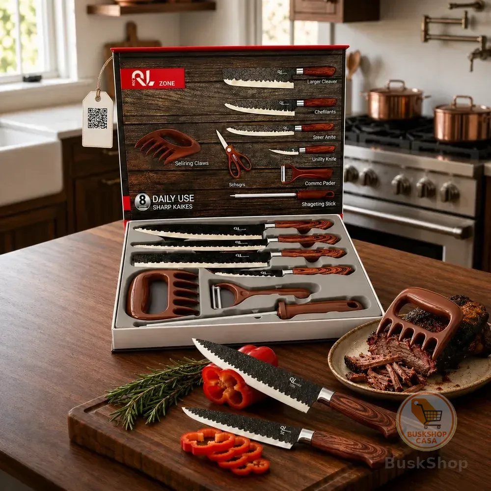 Conjunto De Facas Chef Profissional 8 Peças Churrasco Inox Marrom
