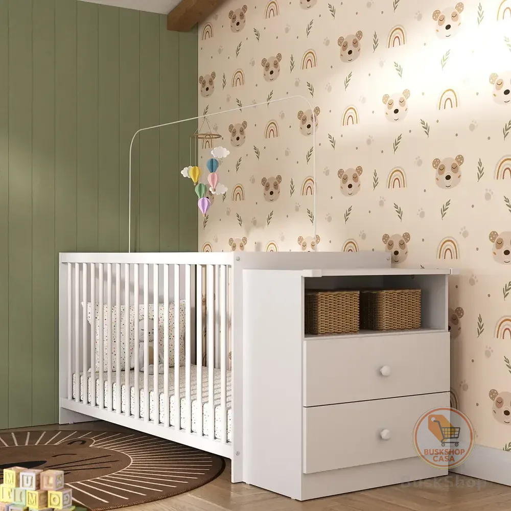 Berço Cômoda com Colchão Incluso Meu Bebê Multimóveis FG4013 Branco