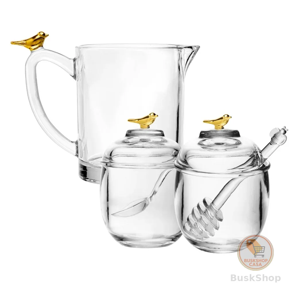Kit Leiteira, Açucareiro e Meleira Golden Bird Cristal Wolff