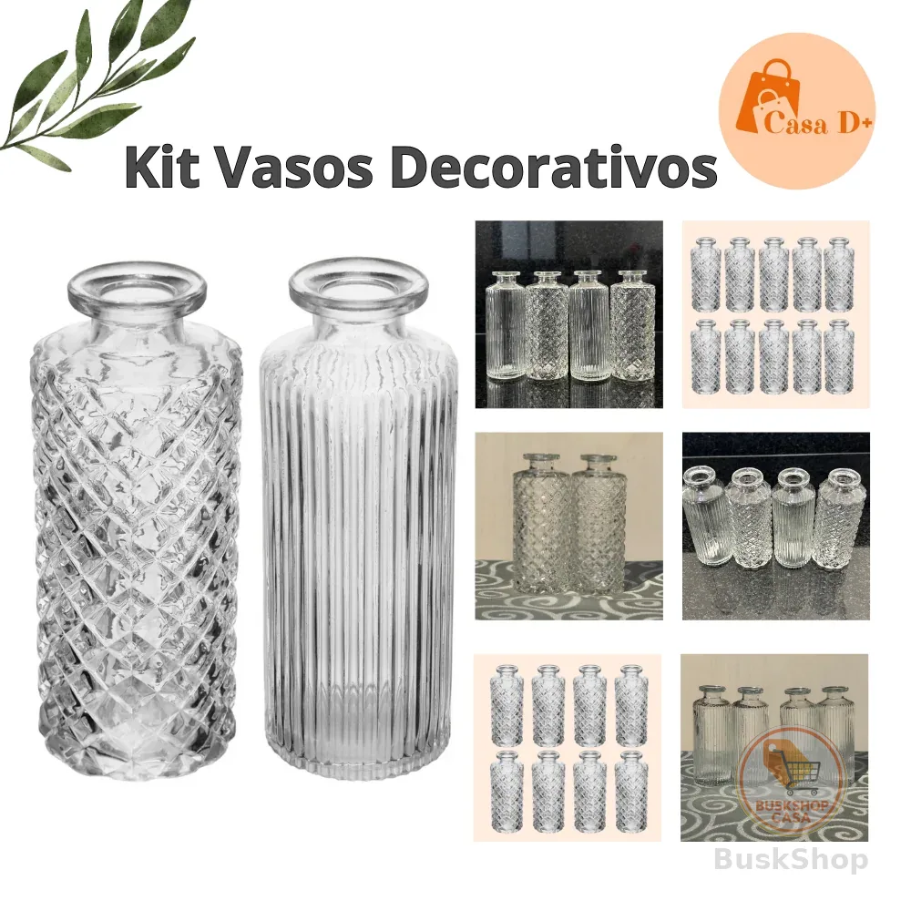 Kit Vasos de Vidro Decorativos Lyor 13 cm Decoração Casamento Festa Sala Flores Elegante Difusor