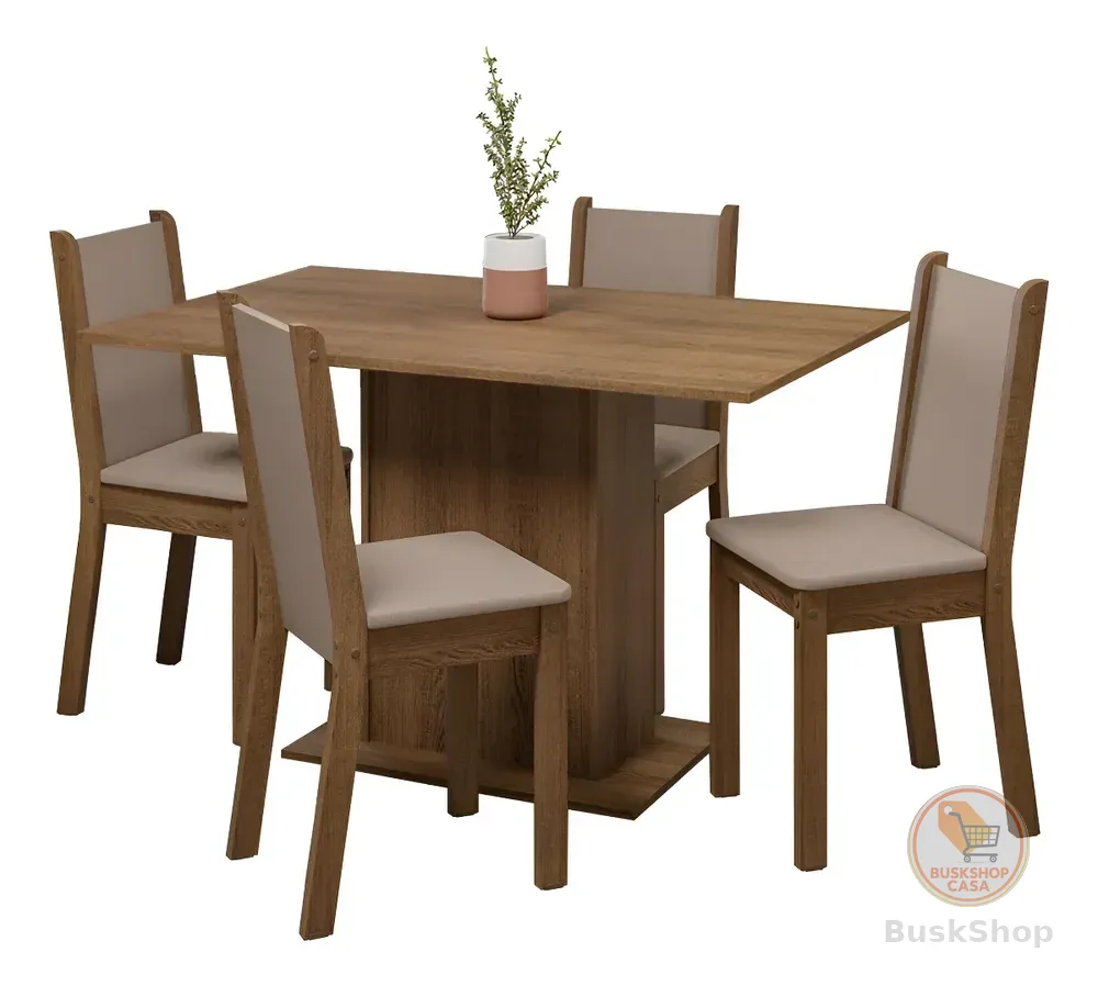 Sala De Jantar Mesa Tampo Madeira 4 Cadeiras Tina Madesa Rb Cor Bege Desenho do tecido das cadeiras Liso MDJA0401637QBE