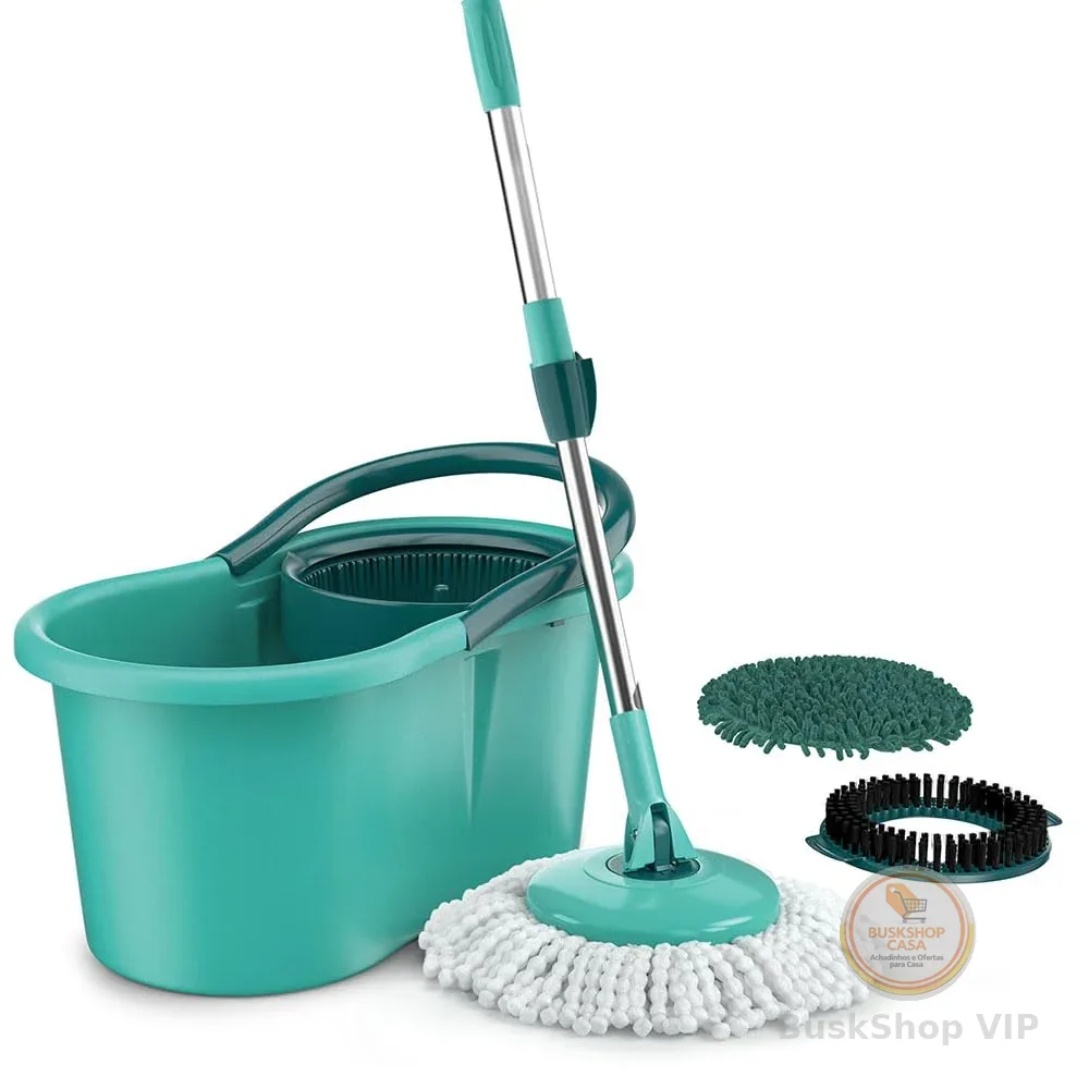 Mop Giratório 3 em1, balde com 12 litros e 3 opções de Refis, ( microfibra, tira pó e limpeza pesada) MOP8258, Flash Limp