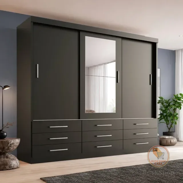 Guarda Roupa Casal Capri 3 Portas Correr 9 Gav C/ Espelho