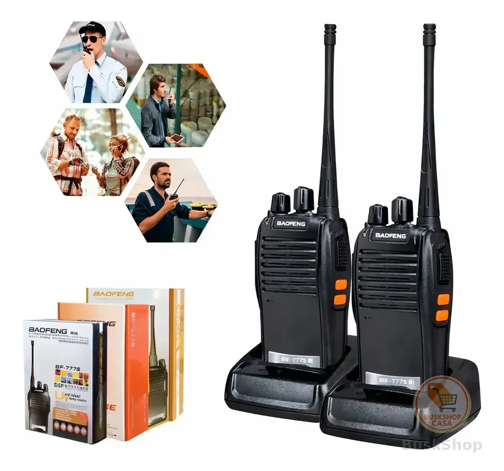 Kit 2 Radio Comunicador Walk Baofeng 777s Alcance 4km Bandas De Freqüência Uhf Preto Uhf De 400-470 Mhz 127/220v