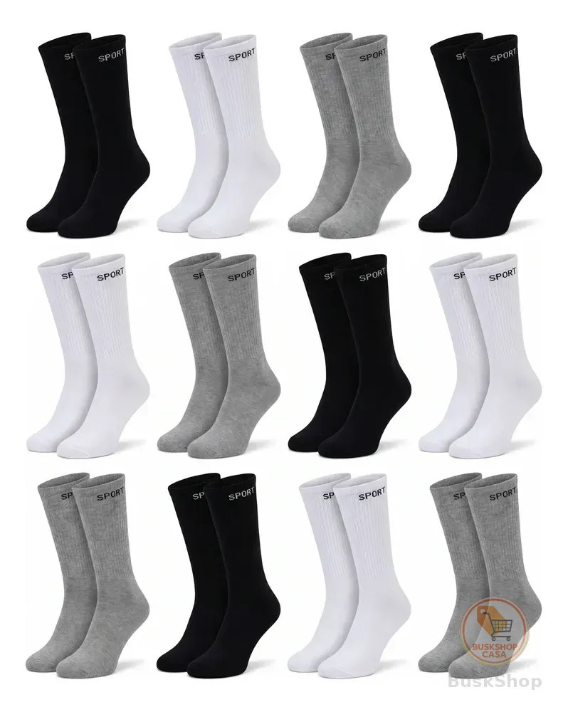 12 Pares De Meias Masculinas Cano Alto Grossa Algodão Oferta Sortida Liso Un