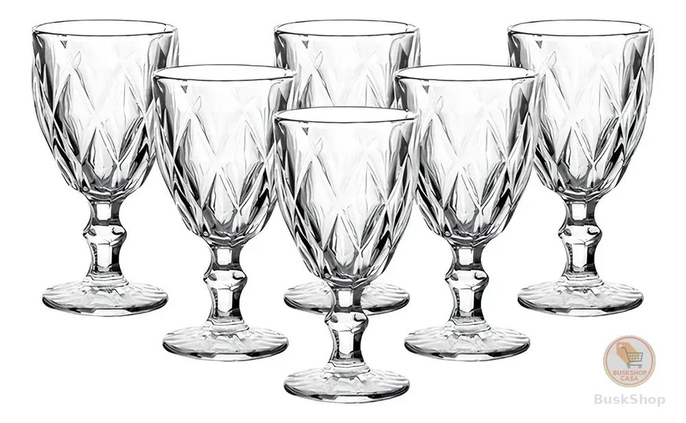 Jogo De Taças De Vidro Diamante Com 6 Peças De 340 Ml Linha Premium