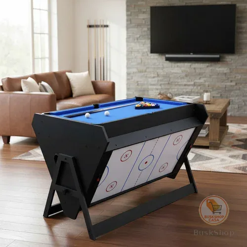 Mesa Giratória MDF 3 em 1 Bilhar Pebolim e Air Game com Acessórios Completos Ventilador Integrado Bivolt Diversão Total