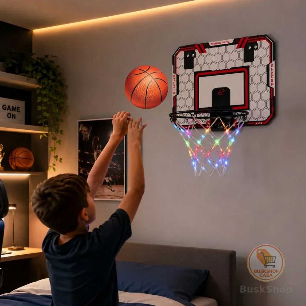 Brinquedo Kit Tabela e Cesta de Basquete Infantil C/ Som Luz LED Bomba de Ar Bola de Basquete P/ Crianças - Castela