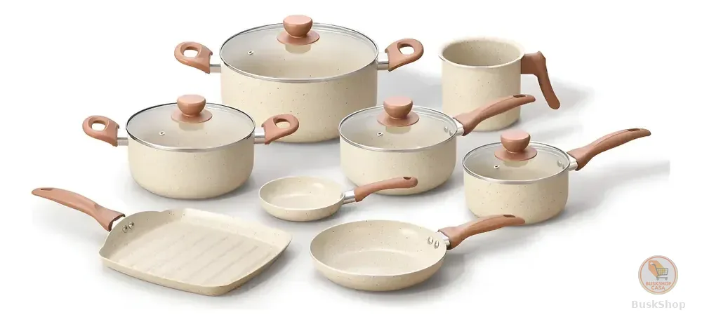 Jogo Com 8 Panelas Antiaderentes De Ceramica Terrara Bege - Oikos