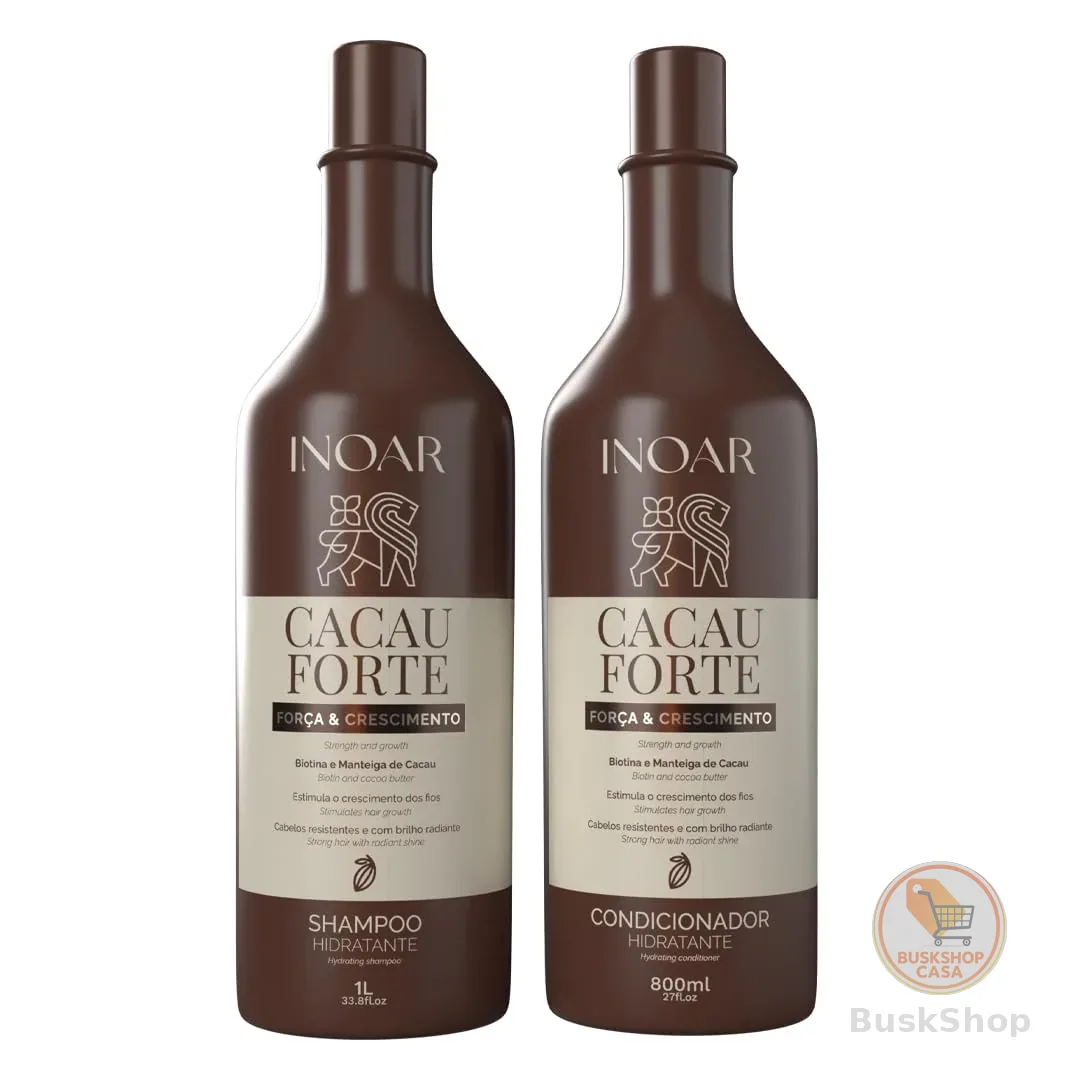 Inoar, Cacau Forte, Kit Shampoo 1L + Condicionador 800ml, Crescimento Saudável e Hidratação Intensa, Biotina e Manteiga de Cacau, Para Cabelos Enfraquecidos e Quebradiços