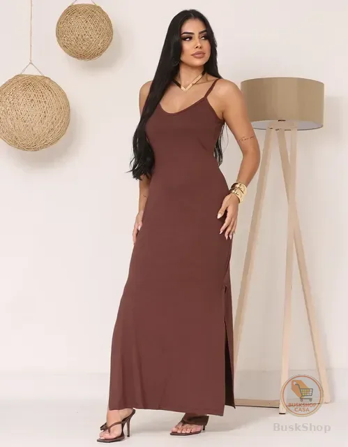 Vestido Feminino Longo Midi Fenda Casual Básico Modelador