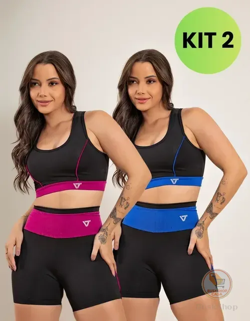 2 Conjunto Fitness Feminino Top E Short De Academia