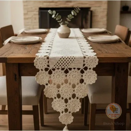 Caminho De Mesa 1,65mx45cm M Barbante Fino Crochê Artesanal