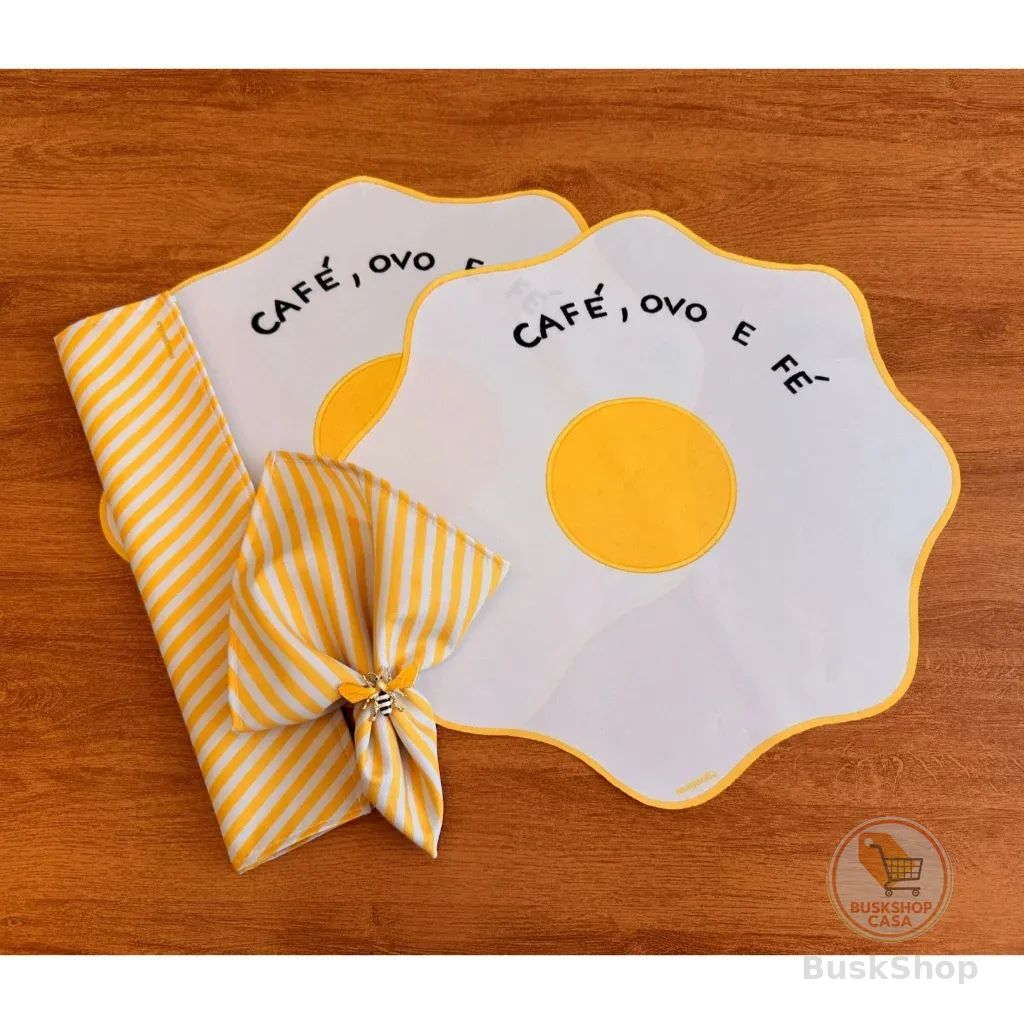 Kit Café Da Manhã 2 Americanos Impermeável + 2 Guardanapos Estampa Exclusiva Café Ovo e Fé Oferta