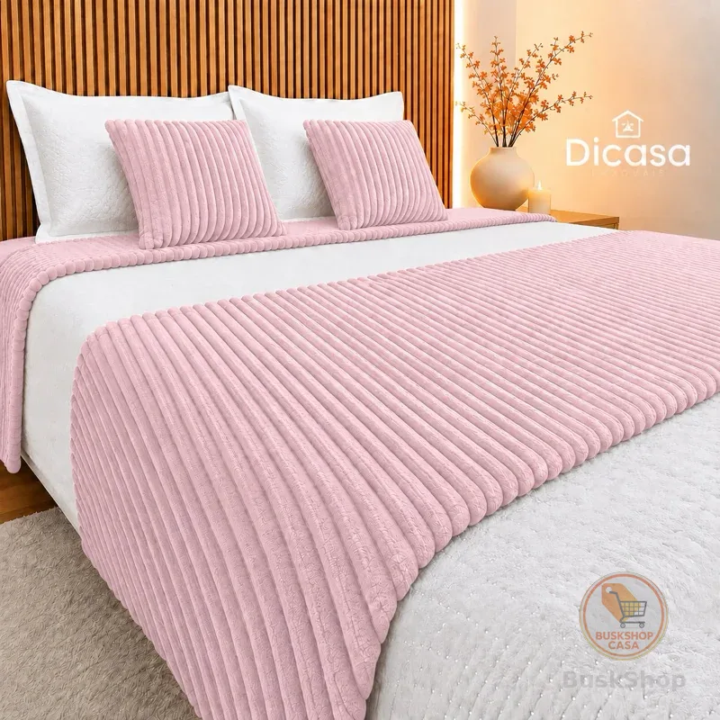Kit Peseira Decorativa 3 Peças para Cama Casal Queen Peseira e 2 Capas de Almofadas Jogo de Cama