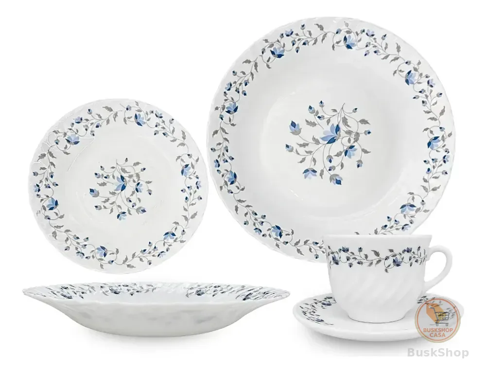 Aparelho De Jantar 20 Peças Vidro Opaline Para Mesa Posta Branco Floral