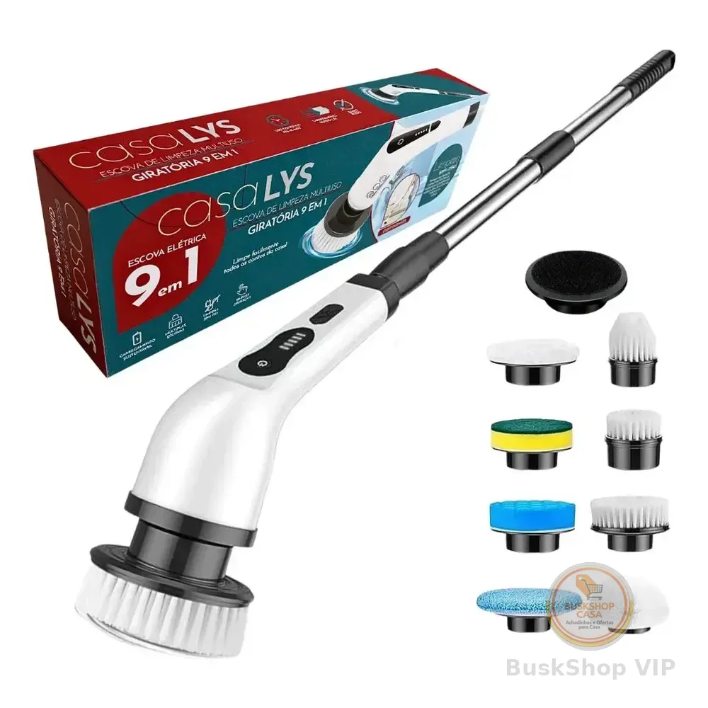 Escova De Limpeza Elétrica 9 Em 1 Multifuncional Giratória Recarregável Para Cozinha Banheiro Esfregão 360° Sem Fio Casa Lys