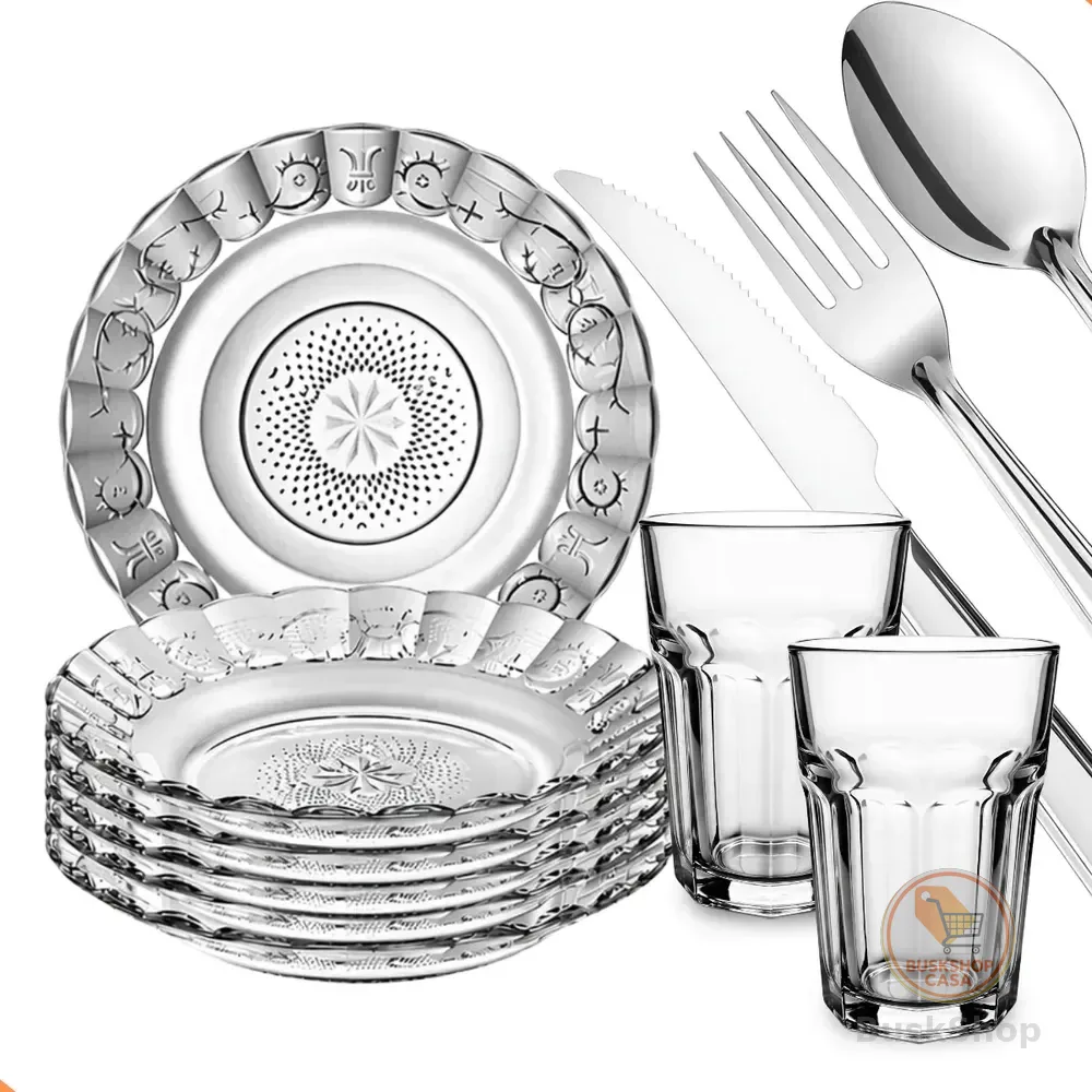 Aparelho De Jantar 30 Peças - Pratos + Copos + Talheres Beir