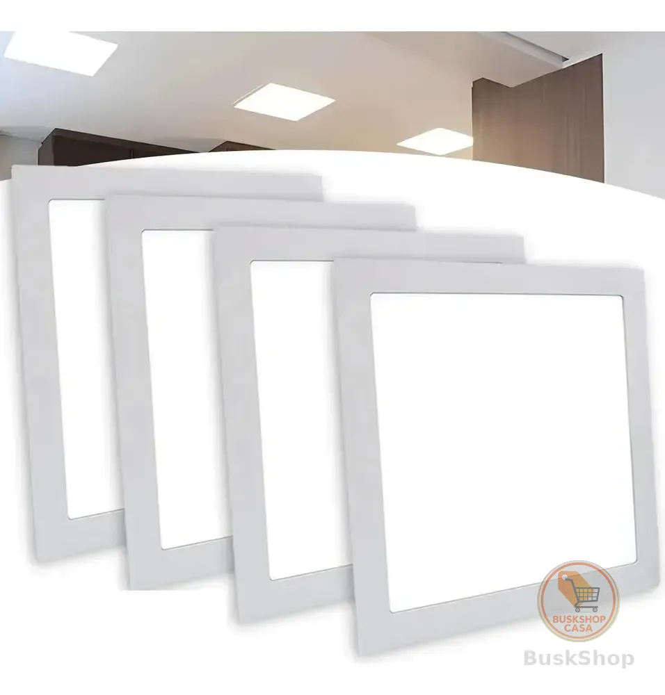 Kit Com 4 Plafon Painel Led Embutir 30x30 Quadrado 6000k/6500k Branco Frio Completo 24w/25w