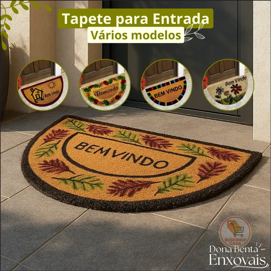 Capacho Fibra de Coco meia lua Natural Antiderrapante Porta Entrada Resistente Lavável