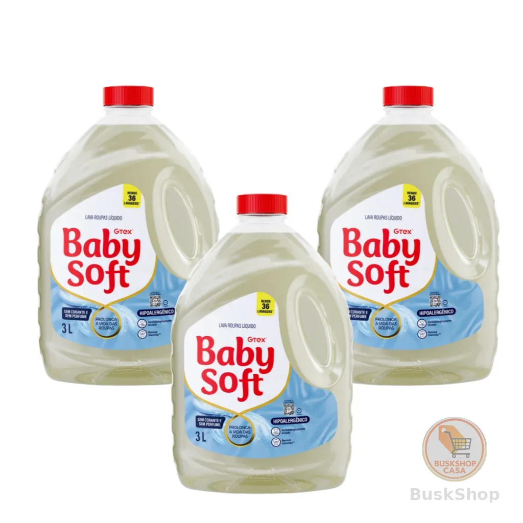 Kit 3 Lava Roupas Hipoalérgico Baby Soft Max Cuidado - 3L