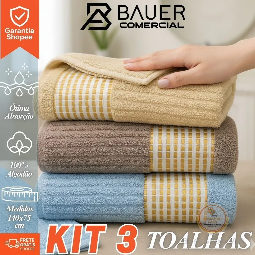 Kit 3 Toalha Tokio Banho Banhão Canelada Luxo 100% Algodão 140x75cm