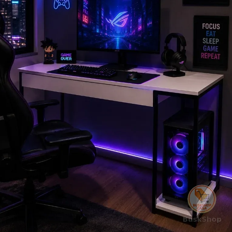 Mesa Gamer Com Suporte Para CPU Home Office Escrivaninha Industrial Quarto Notebook