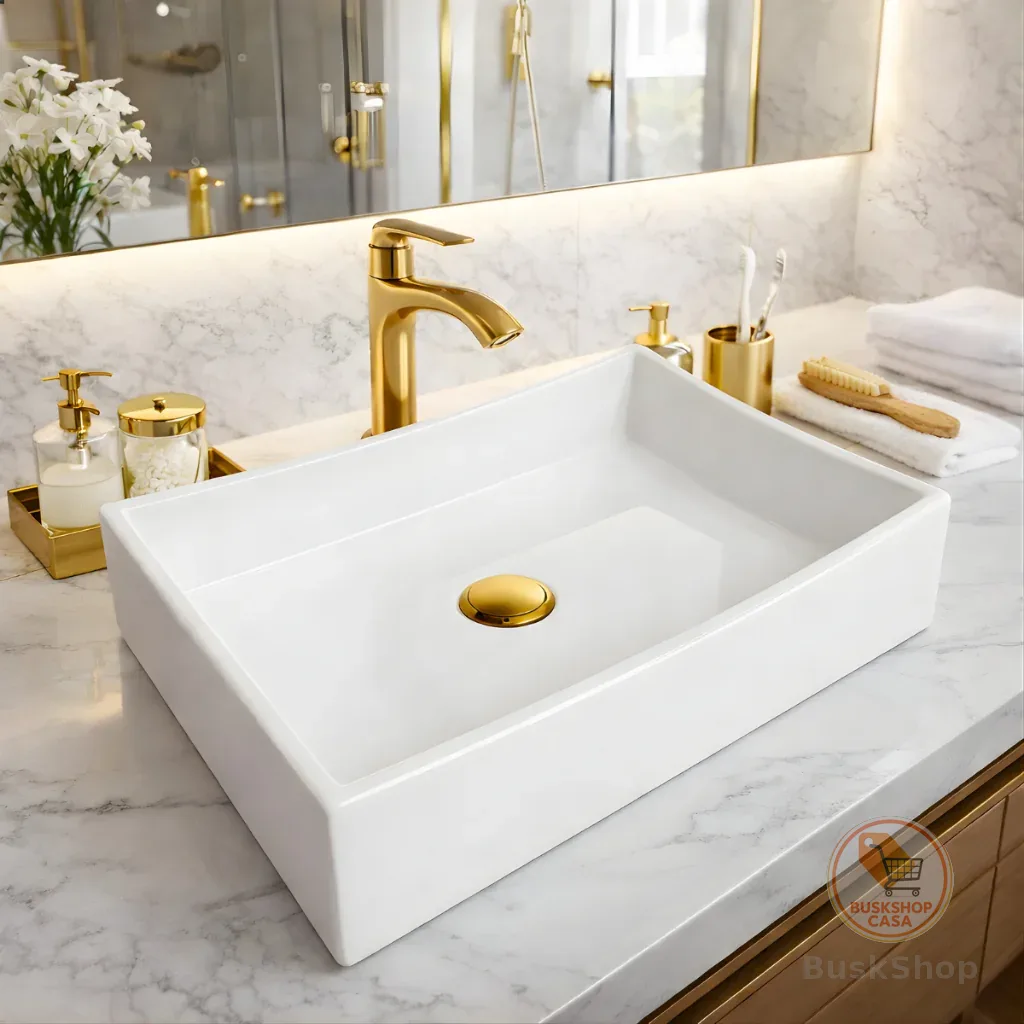 *PROMOÇÃO* Pia Para Banheiro Cuba de Sobrepor Lavabo Lavatório Retangular 44cm Mármore Sintético