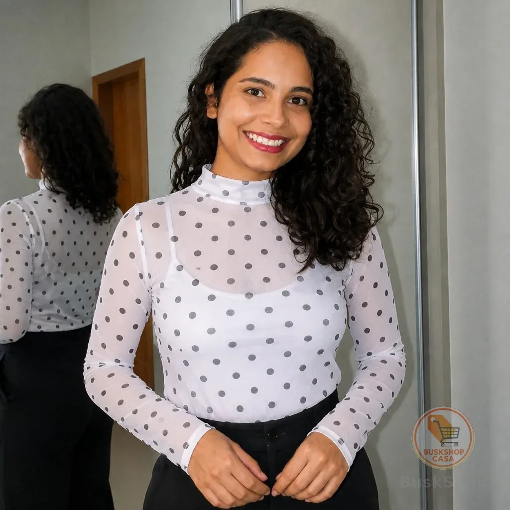 Blusa Tule Manga Longa Estampada Transparente Confortável Para Outono Inverno- Moda Feminina