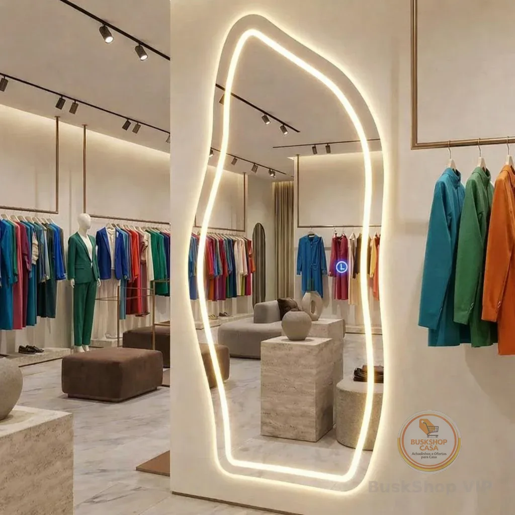 Espelho Grande Orgânico  de Corpo Inteiro Jateado Touch com Iluminação LED  Chão Quarto Sala Salão hall Luxo