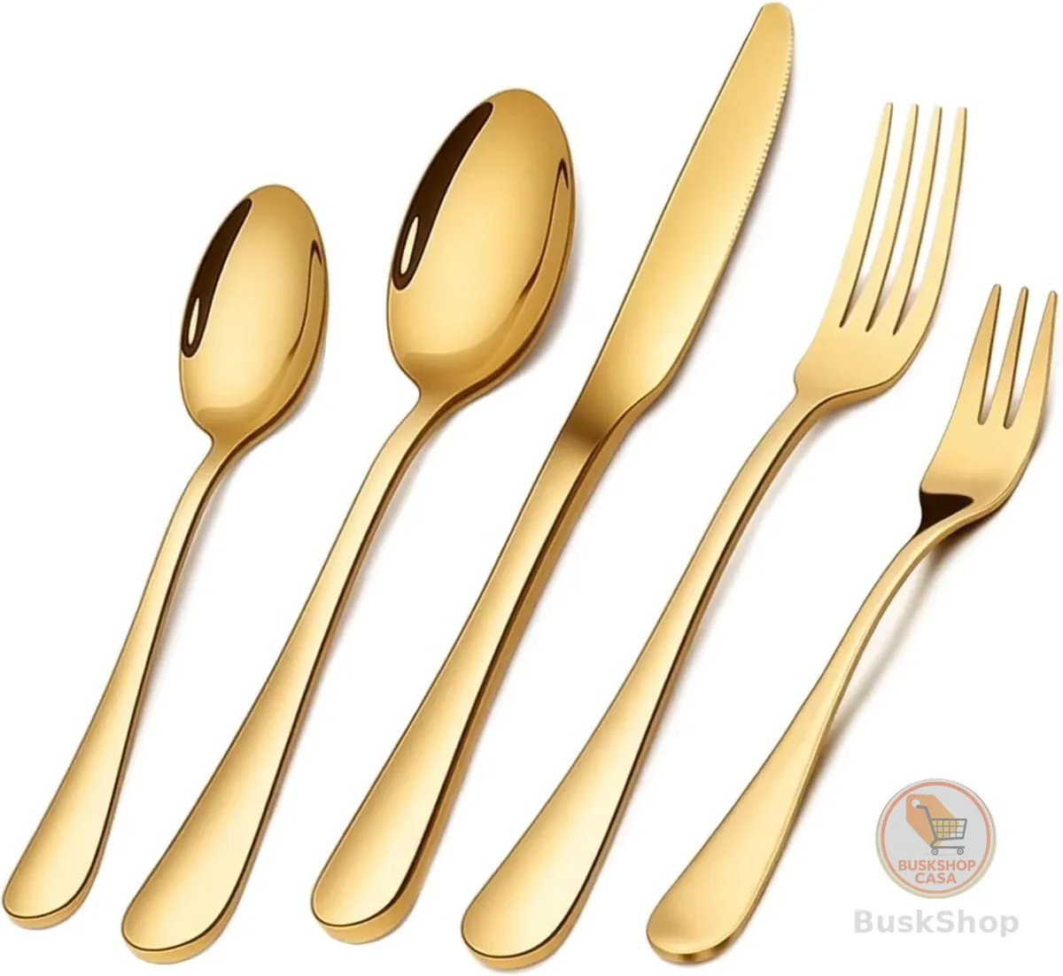 Conjunto de Talheres 30 Peças Aço Inoxidável Premium - 6 Facas, 6 Garfos, 6 Colheres, 6 Garfos Salada, 6 Colheres Chá - Presente Elegante para Casa/Restaurante- Dishwasher Safe (ouro)
