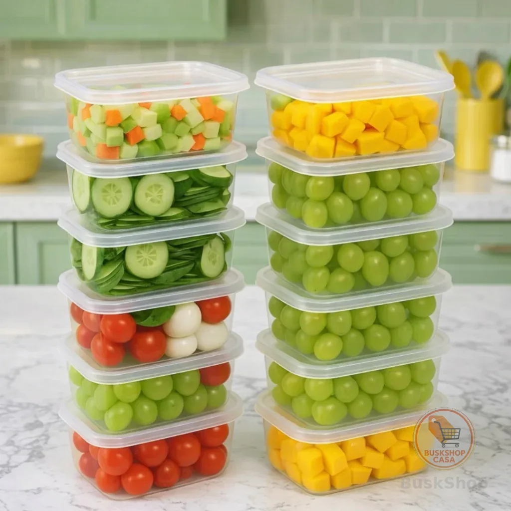 Kit Marmitas Potes Retangulares 300ml Transparente Bpa Free Freezer Microondas Organizador De Alimentos