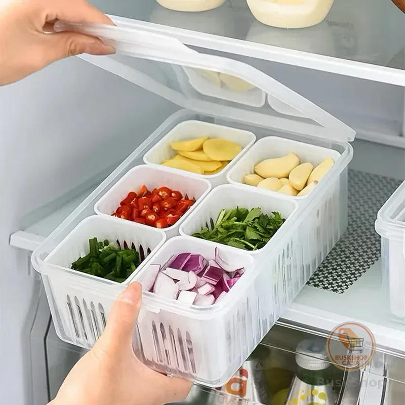 Pote De Conservação 6 divisorias Transparente Para Geladeira Doméstica Organizadores De Cozinha Caixas Alimentos