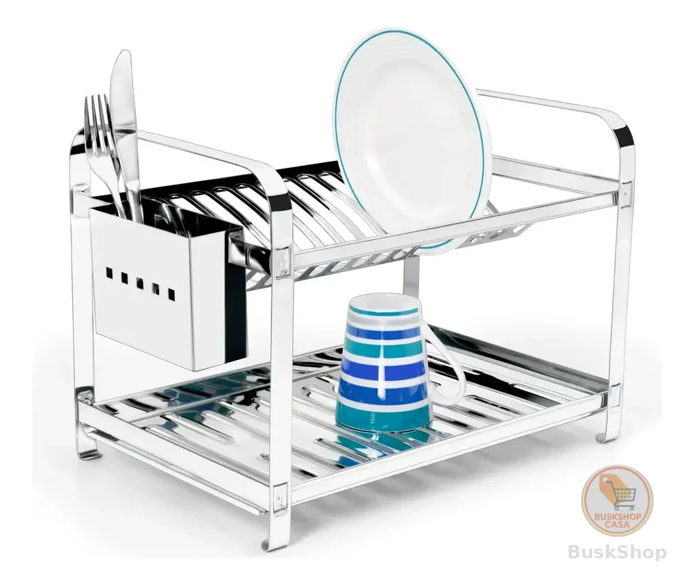 Escorredor De Louca Inox 16 Pratos Talher Inox Mak Inox Cinza