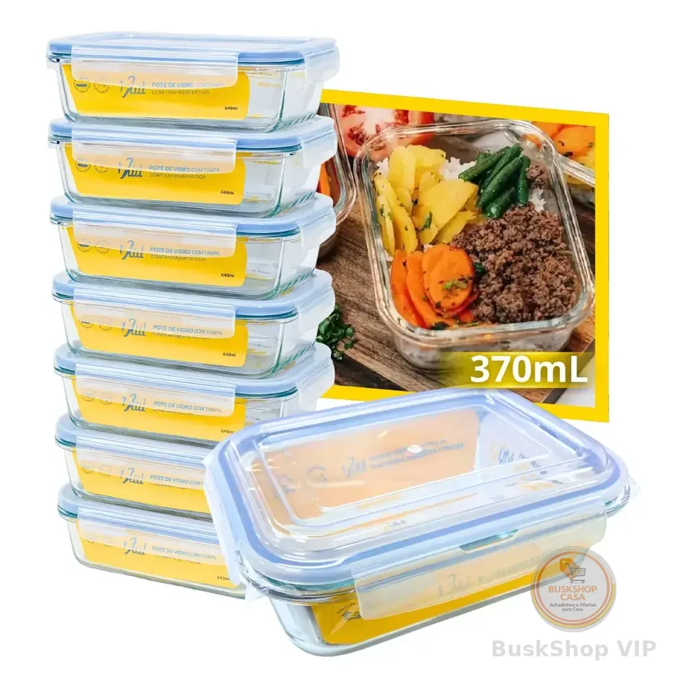 Conjunto 10 Potes Vidro Hermético 350ml 4 Travas Marmita Branco