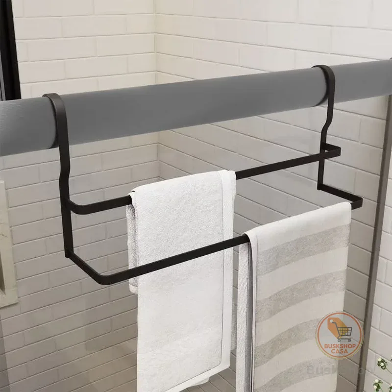Suporte Duplo Porta Toalha De Box Duplo 50CM Preto Fosco